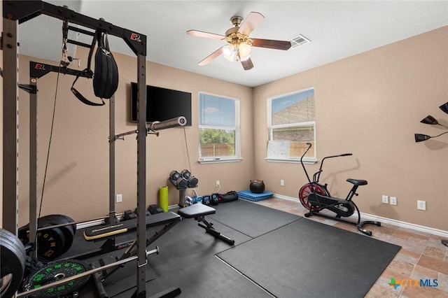 2123 Grizzly Trl, Harker Heights, TX 76548 - exercise area with a ceiling fan and baseboards