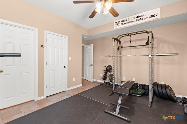 2123 Grizzly Trl, Harker Heights, TX 76548 - workout room featuring a ceiling fan and baseboards
