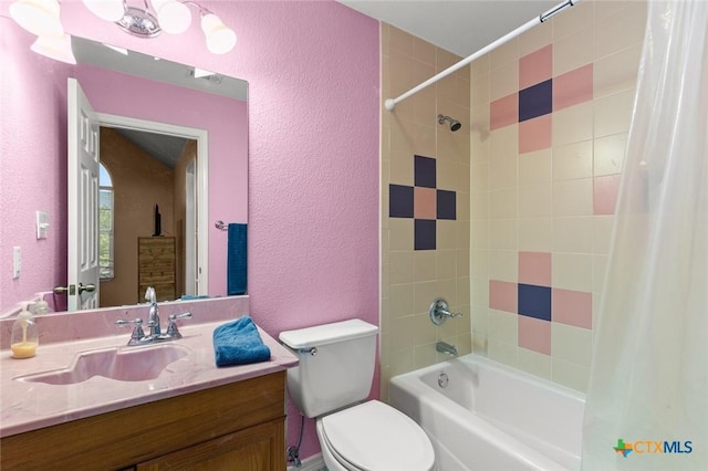 2123 Grizzly Trl, Harker Heights, TX 76548 - full bath with a textured wall, shower / bathtub combination with curtain, and vanity