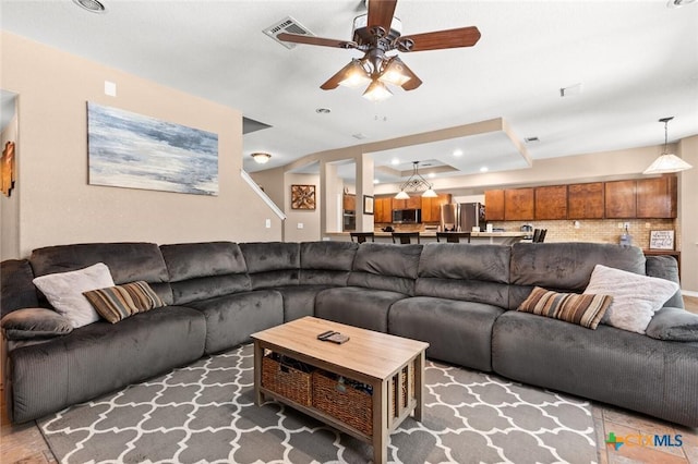2123 Grizzly Trl, Harker Heights, TX 76548 - living room featuring a ceiling fan and recessed lighting