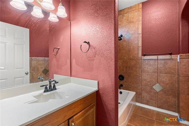 2123 Grizzly Trl, Harker Heights, TX 76548 - bathroom featuring vanity, tile patterned floors, a textured wall, and shower / bath combination
