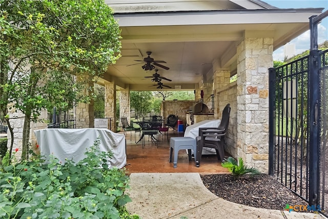 view of patio / terrace featuring grilling area and ceiling fan