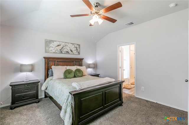 3130 Wigeon Way, Copperas Cove, TX 76522 - bedroom with vaulted ceiling, carpet, connected bathroom, and ceiling fan