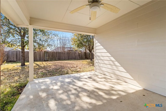 view of patio / terrace featuring ceiling fan