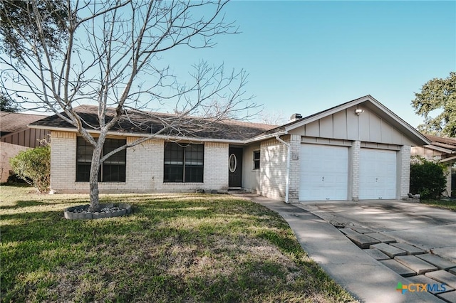 single story home featuring a garage and a front yard