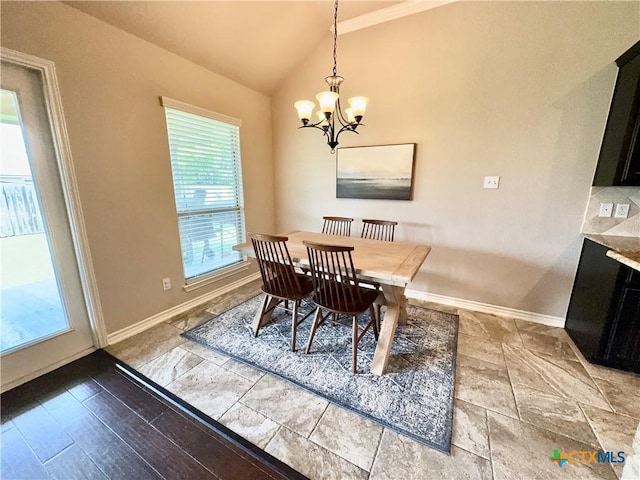 416 Coventry Dr, Temple, TX 76502 - dining area featuring lofted ceiling, baseboards, and a chandelier