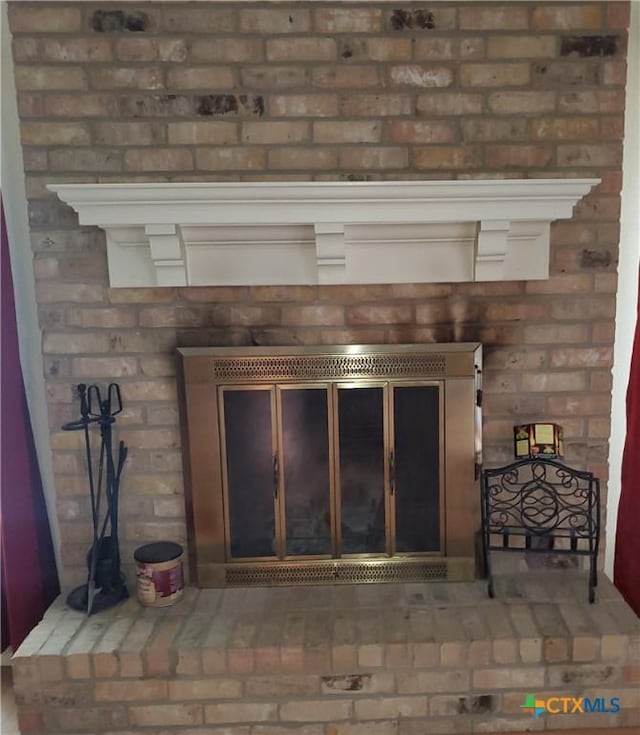 room details with a brick fireplace