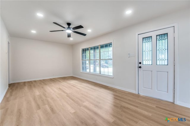 3524 Swan St, Fort Worth, TX 76117 - entrance foyer featuring light wood-style flooring, a ceiling fan, and recessed lighting