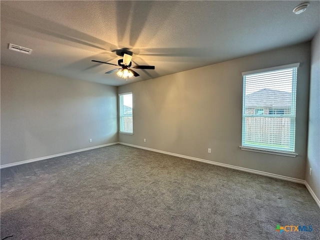 3104 Gryffindor Ln, Killeen, TX 76549 - empty room with carpet, ceiling fan, baseboards, and a textured ceiling