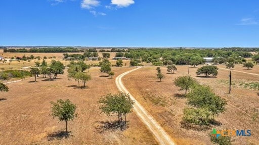 birds eye view of property featuring a rural view