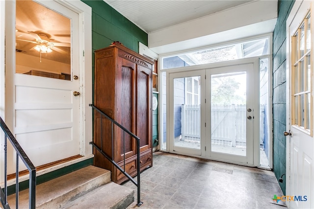 doorway to outside with french doors and ceiling fan