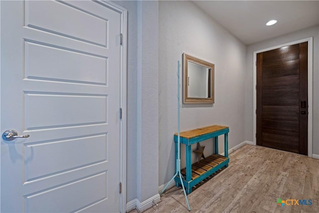 2023 Chilton Hall, San Antonio, TX 78253 - doorway to outside with baseboards, wood finished floors, and recessed lighting