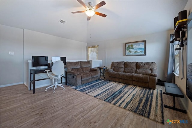 2023 Chilton Hall, San Antonio, TX 78253 - living area featuring wood finished floors, visible vents, a ceiling fan, and a healthy amount of sunlight