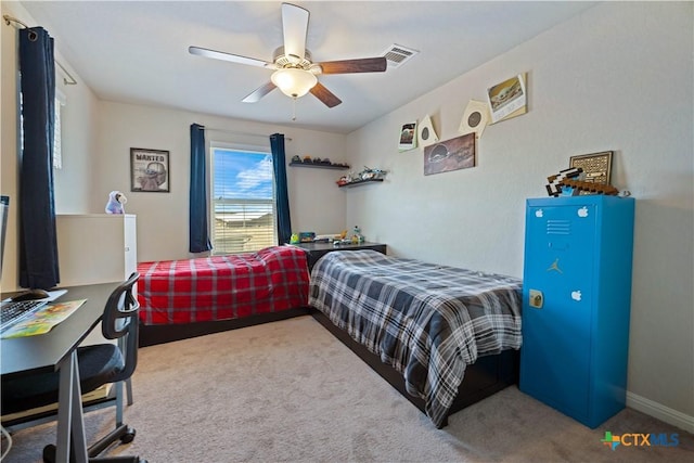 2023 Chilton Hall, San Antonio, TX 78253 - carpeted bedroom featuring baseboards, a ceiling fan, and visible vents