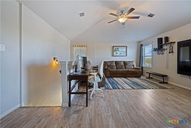 2023 Chilton Hall, San Antonio, TX 78253 - living area featuring wood finished floors, a ceiling fan, and visible vents