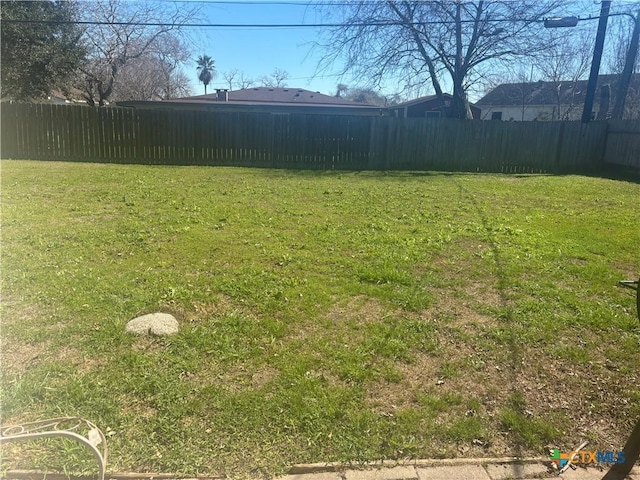 view of yard with a fenced backyard