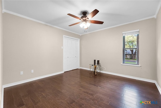 221 W Tanglewood Dr, New Braunfels, TX 78130 - empty room featuring ornamental molding, ceiling fan, and wood finished floors