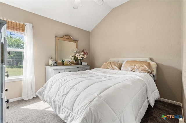 3197 Robin Ln, Kempner, TX 76539 - carpeted bedroom with baseboards, vaulted ceiling, and a ceiling fan