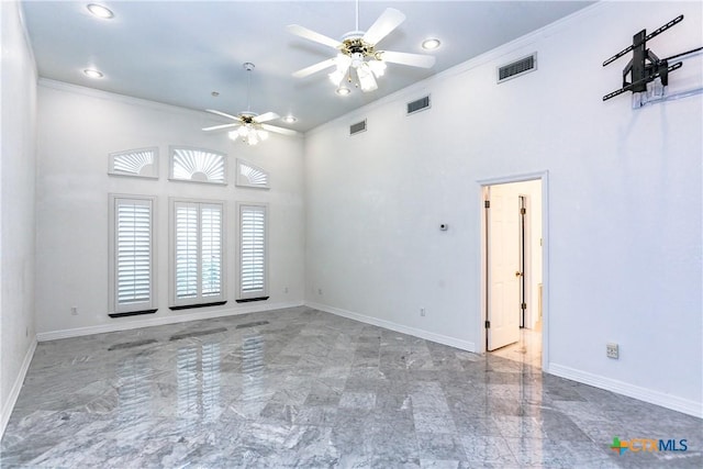 2110 Lakeview Loop, Killeen, TX 76543 - unfurnished room with visible vents, a ceiling fan, and crown molding