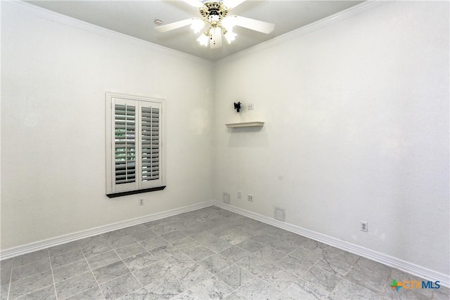 2110 Lakeview Loop, Killeen, TX 76543 - spare room with baseboards, ornamental molding, and ceiling fan