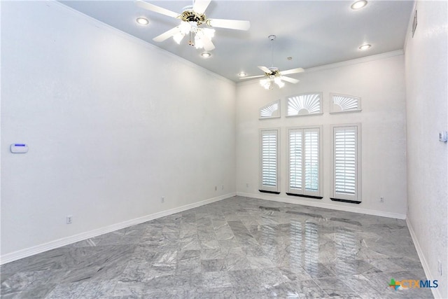 2110 Lakeview Loop, Killeen, TX 76543 - unfurnished room featuring baseboards, recessed lighting, a ceiling fan, and crown molding