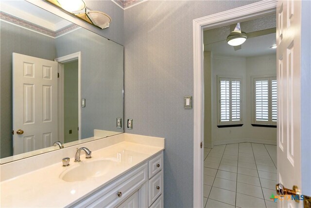 2110 Lakeview Loop, Killeen, TX 76543 - bathroom featuring tile patterned floors, baseboards, ornamental molding, and vanity