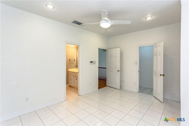 2110 Lakeview Loop, Killeen, TX 76543 - unfurnished bedroom featuring visible vents, light tile patterned floors, crown molding, and recessed lighting