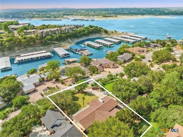 aerial view featuring a water view