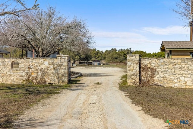 view of street featuring dirt driveway