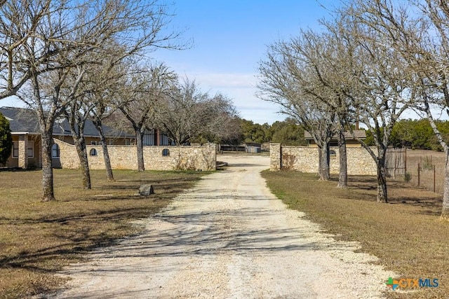 view of road with dirt driveway