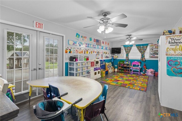 4811 Lilac Ln, Victoria, TX 77904 - recreation room with french doors, wood finished floors, and ceiling fan