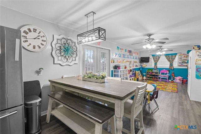 4811 Lilac Ln, Victoria, TX 77904 - dining space with wood finished floors, ceiling fan, and french doors