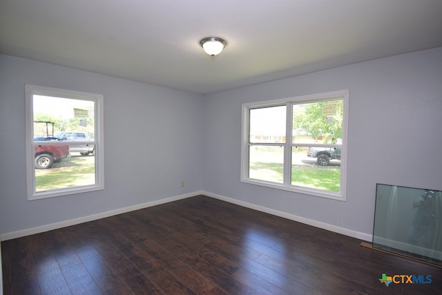 spare room with a wealth of natural light and dark hardwood / wood-style floors