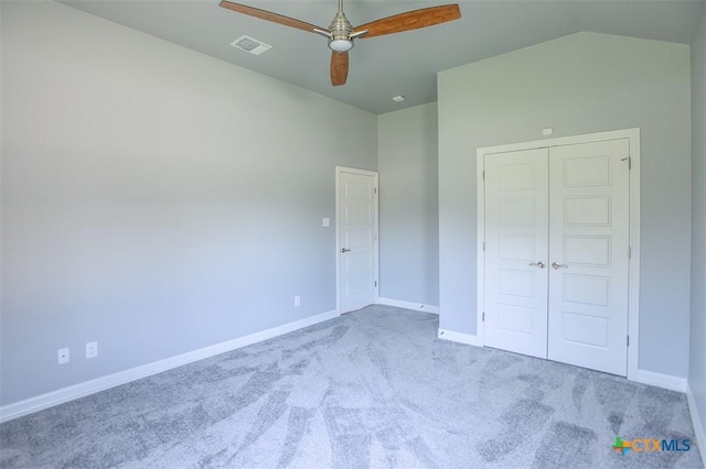 809 Reston Rd, Temple, TX 76502 - unfurnished bedroom featuring carpet flooring, vaulted ceiling, baseboards, a closet, and ceiling fan