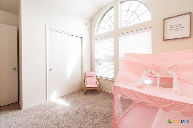 unfurnished bedroom with multiple windows, a closet, and carpet floors