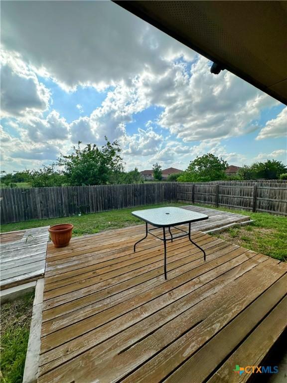 wooden deck featuring a yard and a fenced backyard