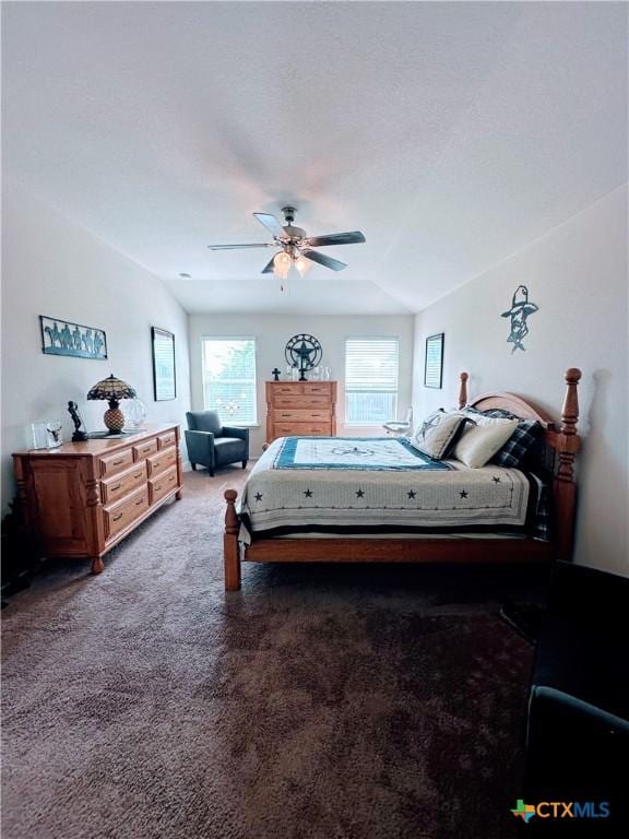 bedroom with carpet floors and a ceiling fan