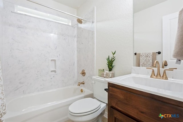 full bathroom featuring tub / shower combination, toilet, and vanity