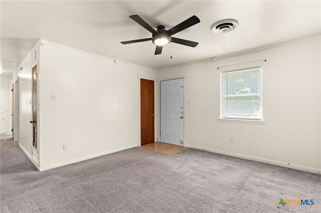 809 S 13th St, Copperas Cove, TX 76522 - empty room featuring ornamental molding, carpet floors, ceiling fan, and baseboards