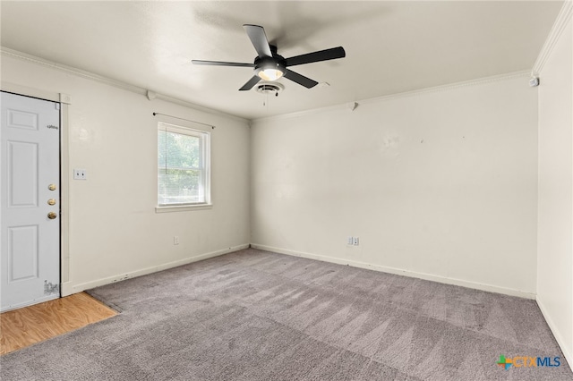 809 S 13th St, Copperas Cove, TX 76522 - empty room with carpet flooring, ornamental molding, ceiling fan, and baseboards