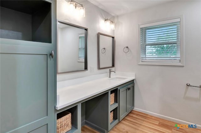 bathroom featuring wood-type flooring and vanity