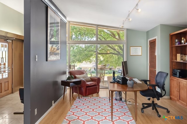 office area featuring light hardwood / wood-style flooring