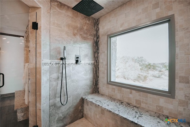 bathroom featuring a stall shower