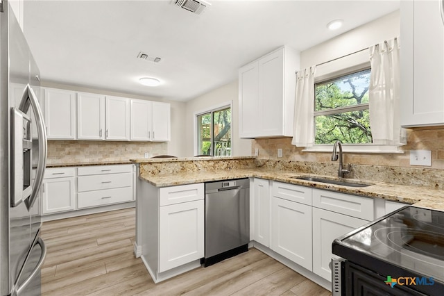 15118 Circle Oak St, San Antonio, TX 78232 - kitchen featuring stainless steel appliances, a sink, white cabinets, and tasteful backsplash