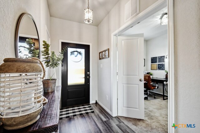 31696 Bard Ln, Bulverde, TX 78163 - entryway with plenty of natural light, dark wood-style flooring, a textured wall, and baseboards