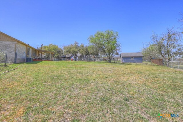 12204 Mustang Dr, Buda, TX 78610 - view of yard featuring a fenced backyard and central AC