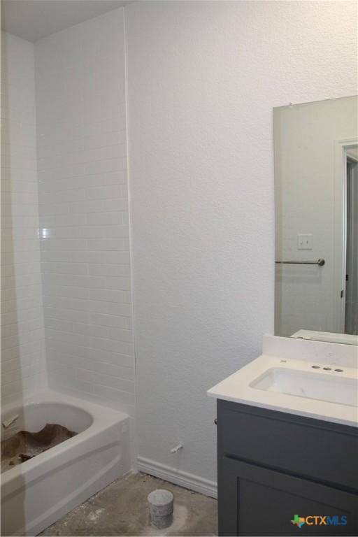 bathroom with shower with separate bathtub and vanity