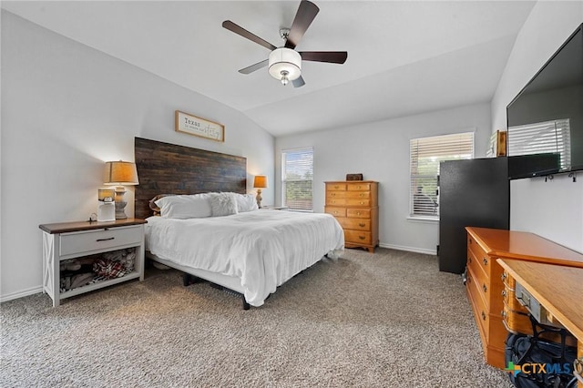 5702 Fenton Ln, Belton, TX 76513 - carpeted bedroom with lofted ceiling, baseboards, and a ceiling fan