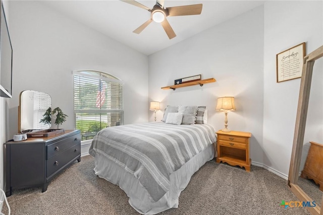 5702 Fenton Ln, Belton, TX 76513 - bedroom featuring carpet floors, lofted ceiling, baseboards, and a ceiling fan
