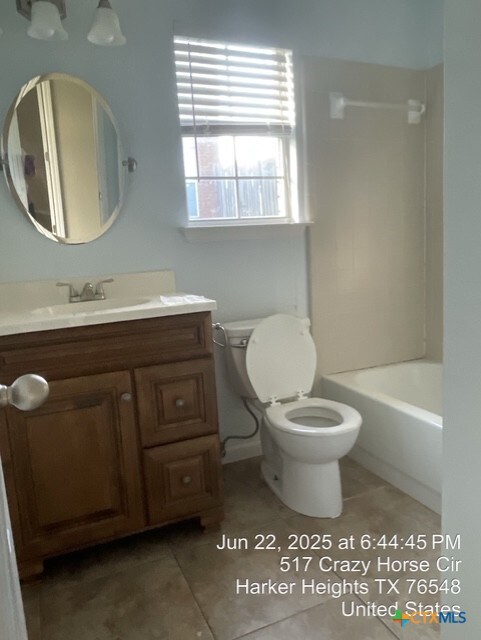 517 Crazy Horse Cir, Harker Heights, TX 76548 - full bathroom featuring vanity, tile patterned floors, and shower / washtub combination